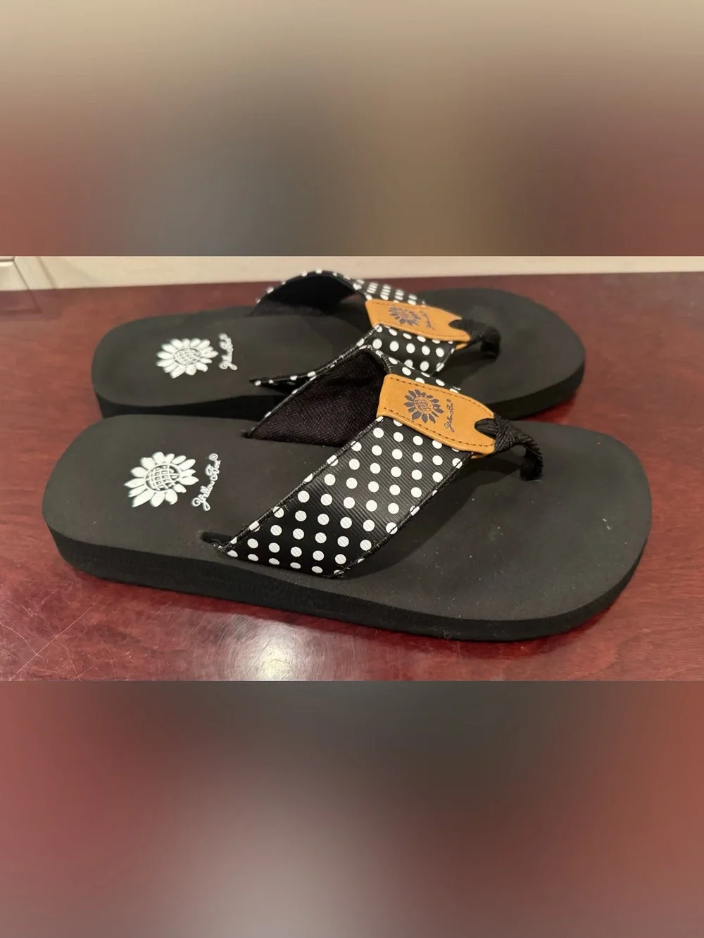 Women’s Black Polka Dot Thong Sandals by Yellow Box - Size 7